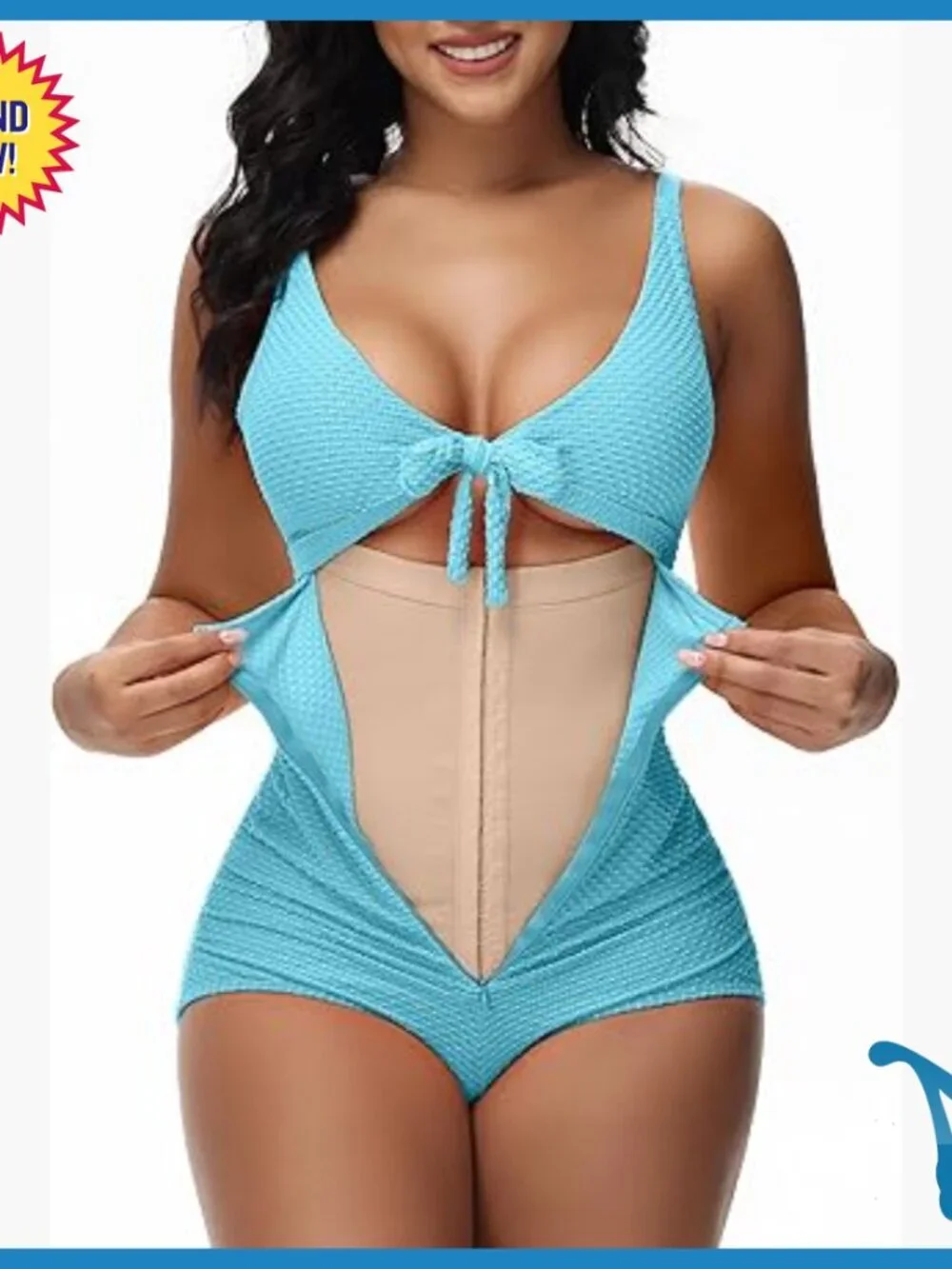 Tummy Control One Piece Swimsuit Push Up Cutout Tie Front Slimming
